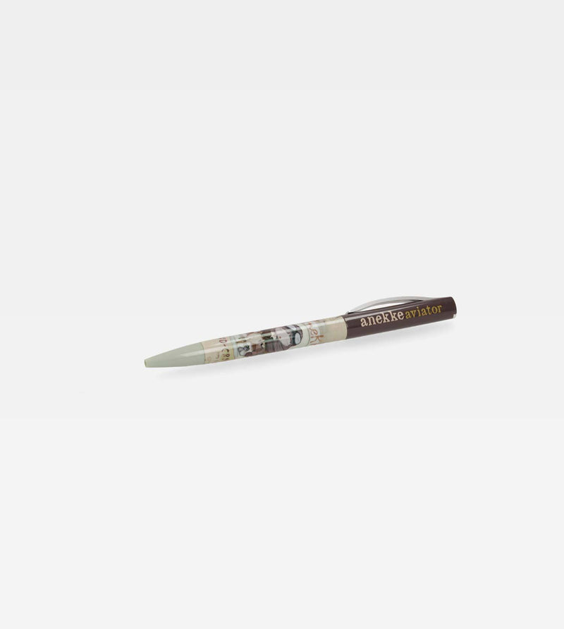 Bolígrafo original de tinta azul en marrón
